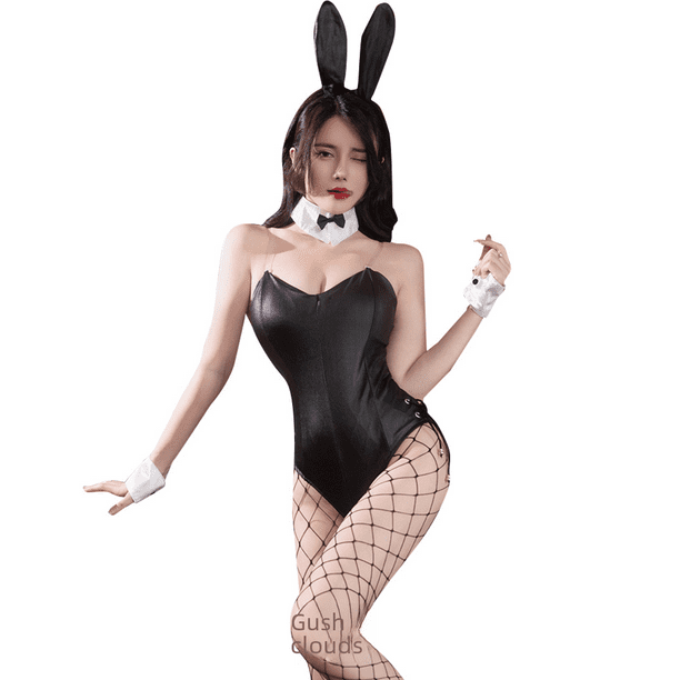 Mono sexy de conejita sexy con botones ocultos de doble capa y entrepierna abierta