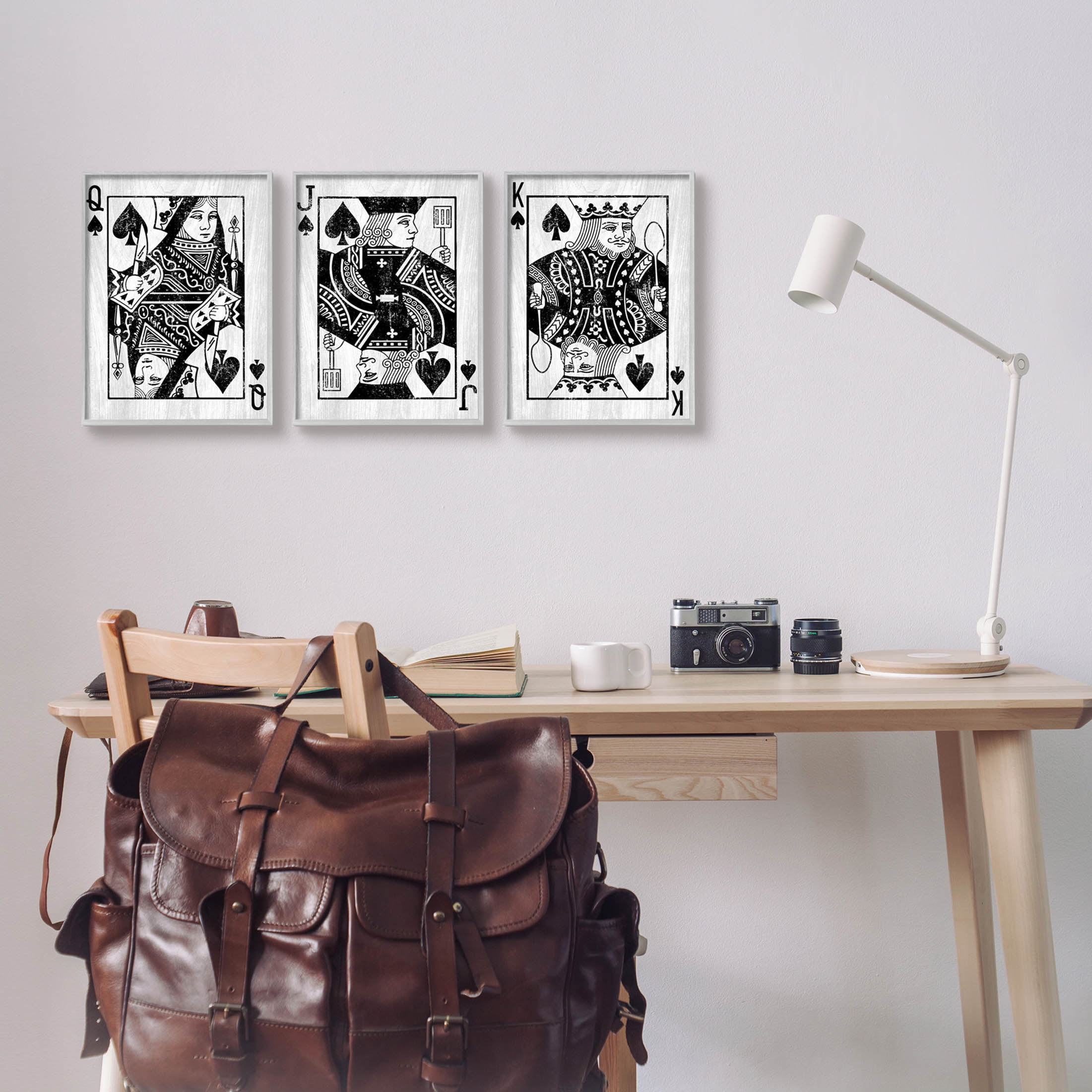Stupell Industries Queen Jack King Spade Cards Graphic Art Gray Framed Art Print Wall Art, Set of 3, Design by Lil' Rue