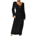 thumbnail image 2 of Bovxnpu Long Sleeve Dress for Women, Women Long Sleeve Dress Plus Size Vacation Beach Sun Protection Backless V Neck Dress Maxi Dress Spring Fall Outfits, 2 of 5