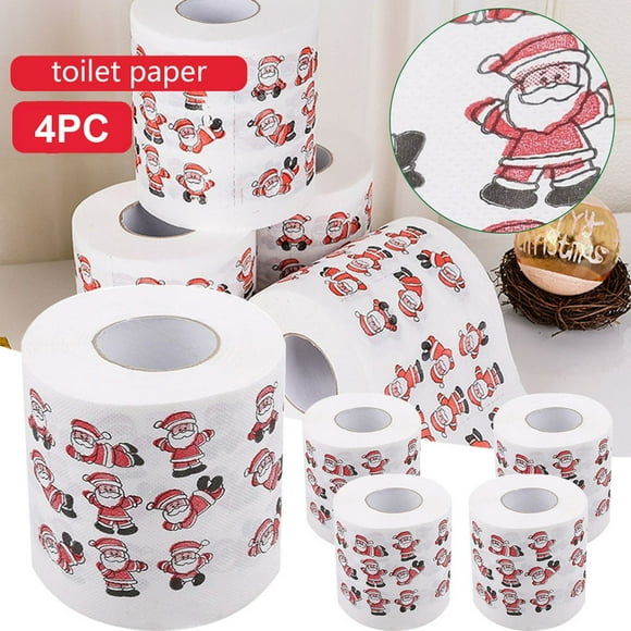 Papel higiénico desechable de pulpa de madera para Navidad, 4 rollos