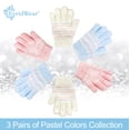 thumbnail image 3 of EvridWear Kids Warm Winter Gloves, Full Fingers, Fluffy Stripe Mitten for Little Boys & Girls, 3 Pairs, Pink+Blue+White, L/8-14Years, 3 of 8