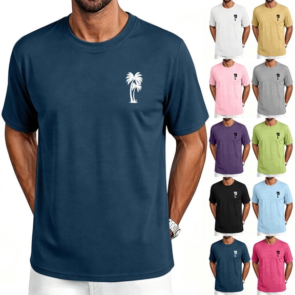HAJWOH Men's Short Sleeve Shirts Oversized Cotton Vintage Washed T-Shirt Palm Tree Graphic Tees Summer Casual Tops