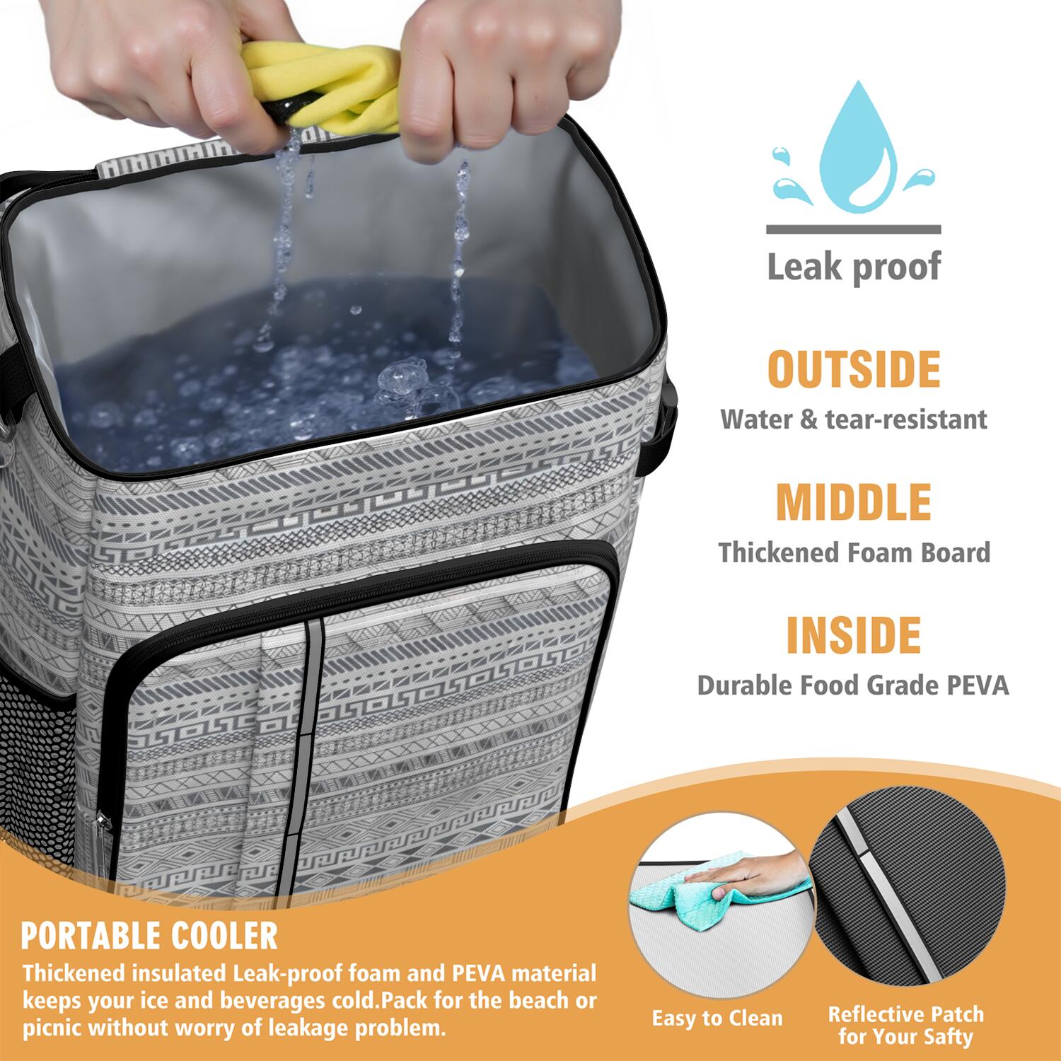 Travel Cooler Bag - Boho Bohemia Pioneer Flower Geometric Line Art Camping Beer Cooler Backpack with Bottle Opener- Waterproof Insulated Picnic Backpacks - Cooler Bag for Beach