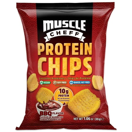 Protein Chips, Soy Free, Muscle Cheff, Fully Baked Pea Protein Chips, High Protein and Fiber, Low Carb, Keto (BBQ - 6 Pack)
