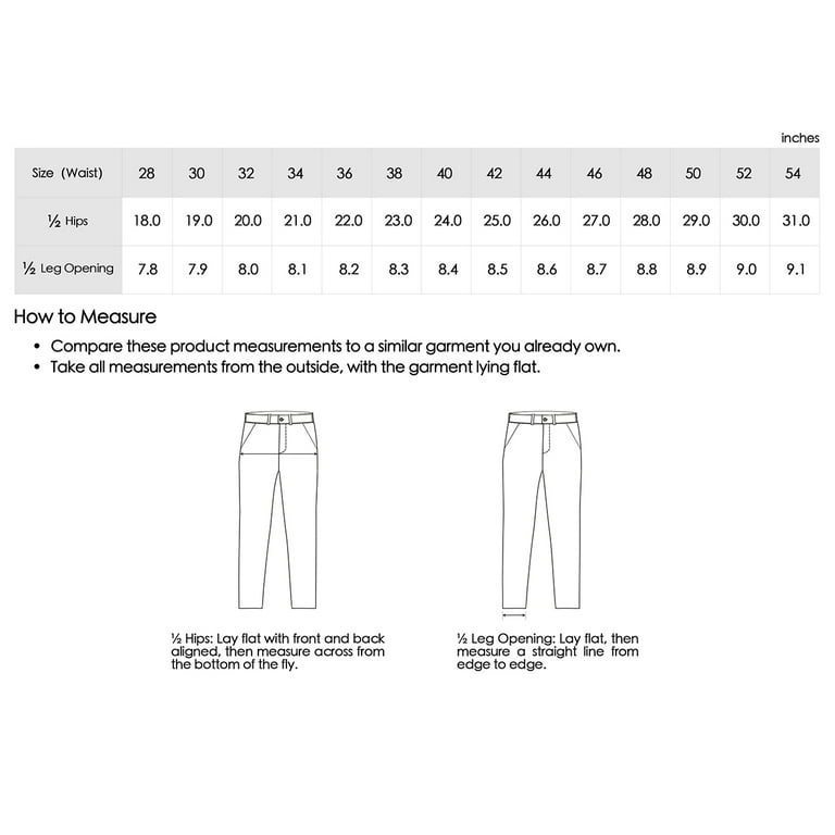 Mens suit hotsell pants size chart