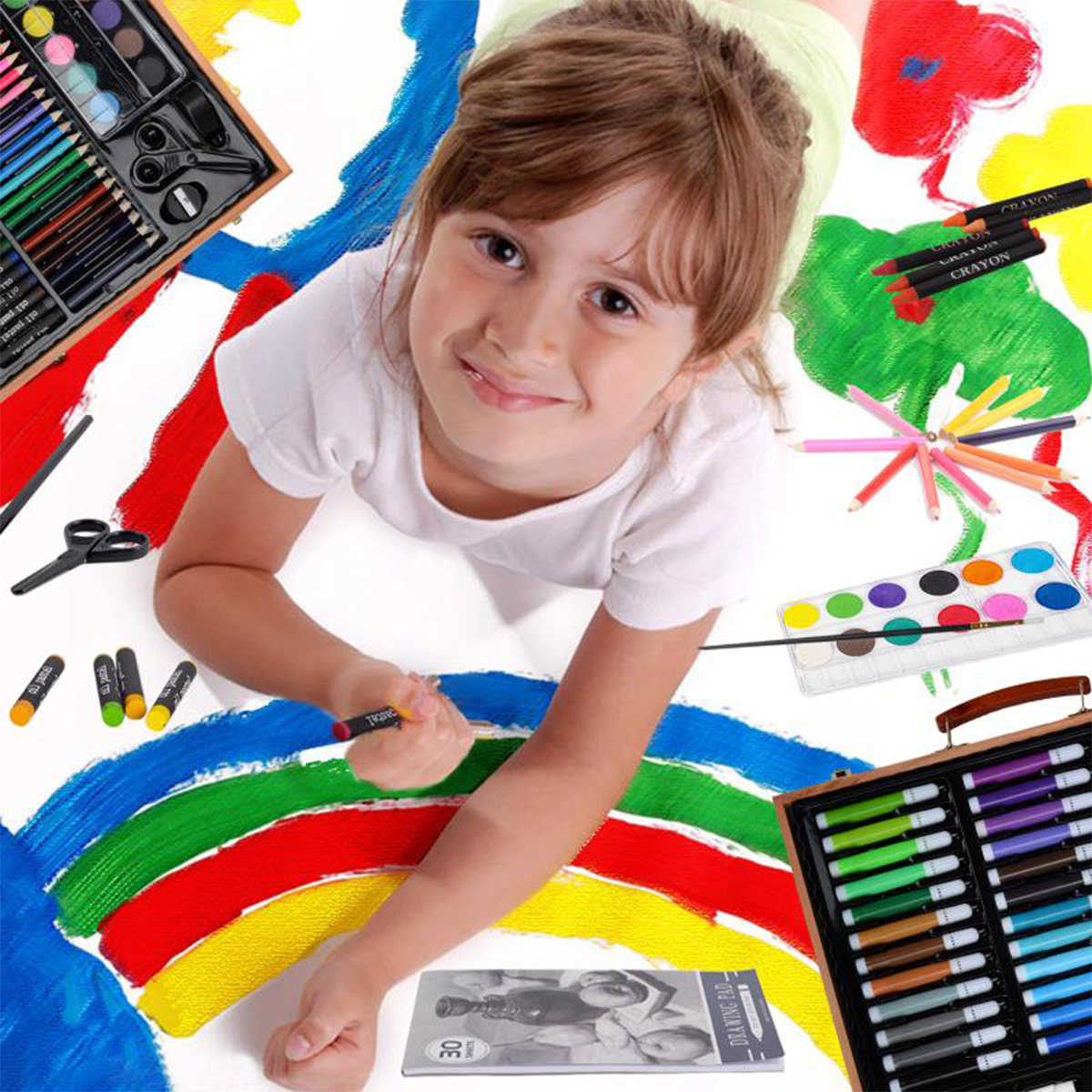 KINSPORY 150PC Drawing Coloring Art Set with Wooden Storage Case, Creative Art Supplies Gift for Artists Beginners Teens Kids Boys Girls (Brown)