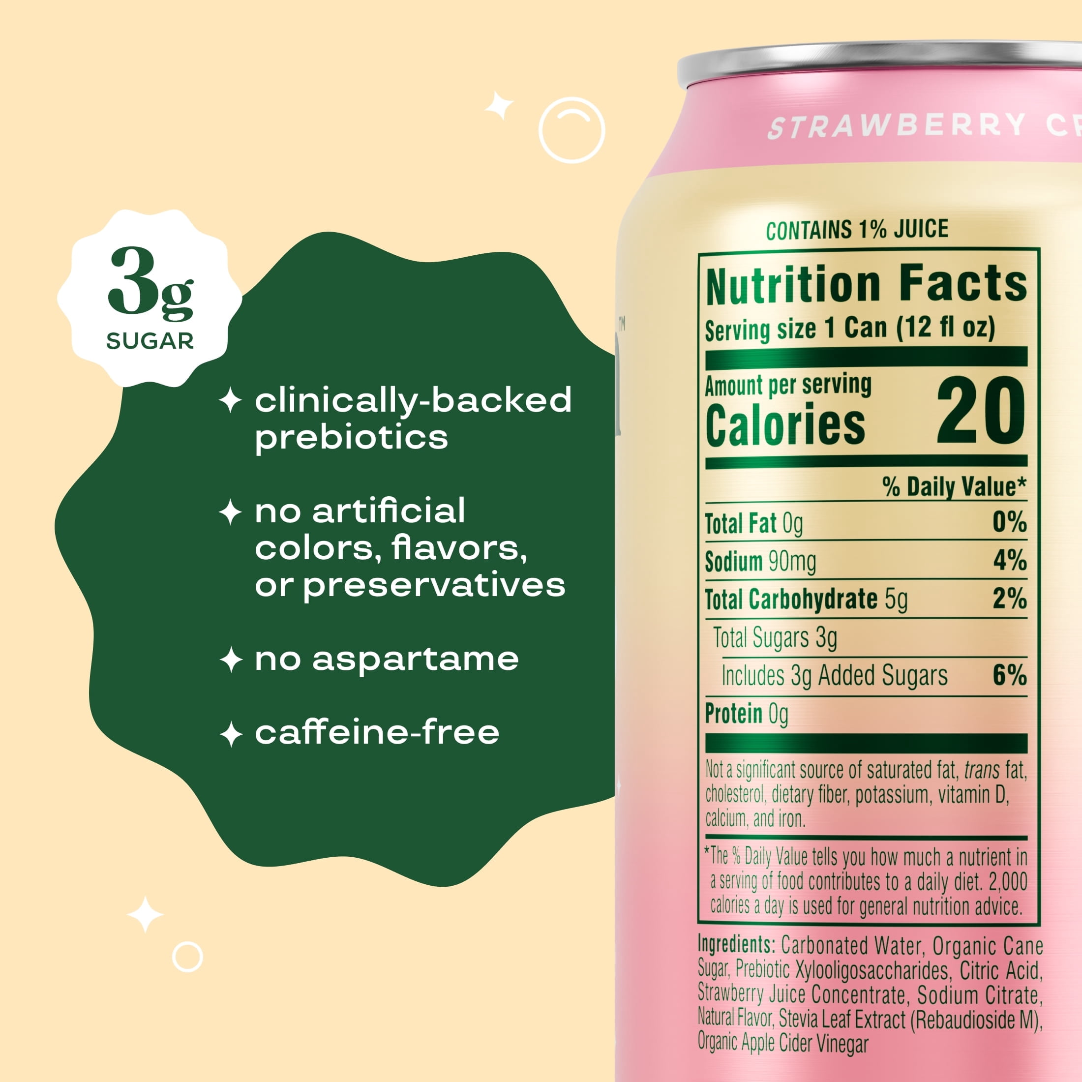 Bloom Nutrition Pop Prebiotic Soda, Strawberries & Cream, 12 fl oz, 12 Pack