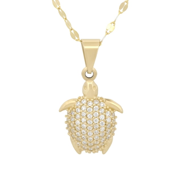 Cadena y Dije Tortuga Piedras 1.5 cm Oro Sólido 10k