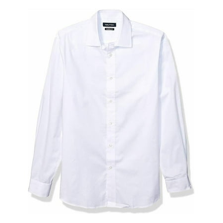 NAUTICA Mens White Collared Classic Fit Stretch Dress Shirt L 16.5- 32/33