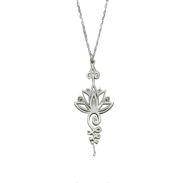 Lotus Unalome Necklace Yoga Necklace For Women Simple Modern Style Jewelry Gift--Silver-Product code 32682 Silver