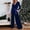 Blue, variant on Yuwull Women's 2024 Velvet Formal Long Sleeve Wedding Guest Jumpsuits Wide Leg V Neck Romper Dressy with Belt Pocket