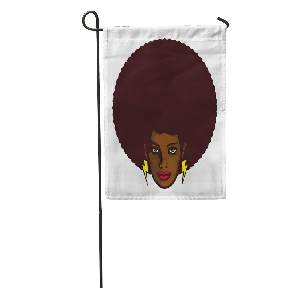 LADDKE Blaxploitation Black Woman Afro Hair and Lightning Bolt Earrings  Determined Groovy Cool Girl Face Cartoon Garden Flag Decorative Flag House  Banner 12x18 inch - Walmart.com