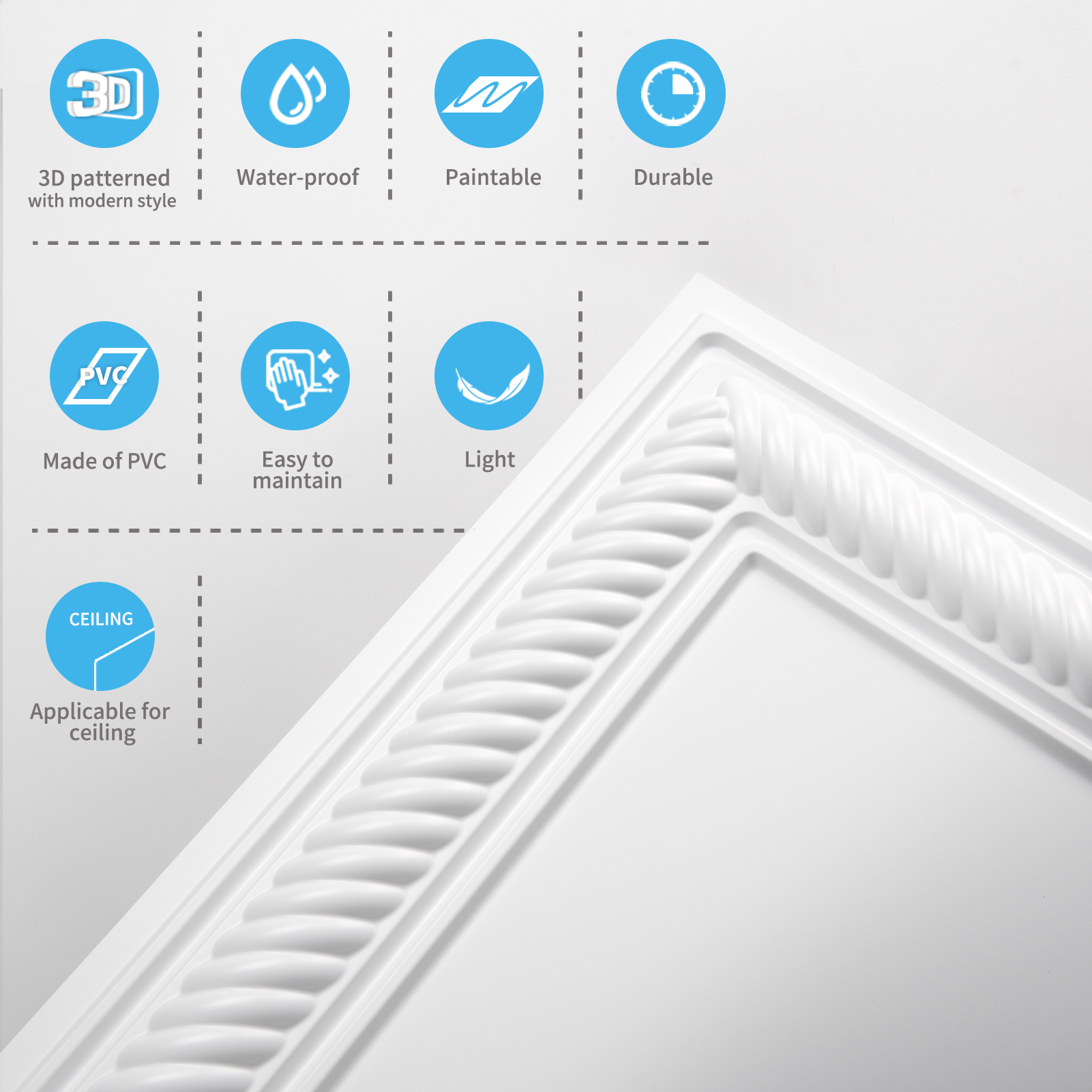 12-Pack Decorative Drop in PVC Ceiling Tiles, White 24x48 Inch Waterproof & Rustproof Glue-Up Ceiling Panels for Basement, Bathroom & Kitchen
