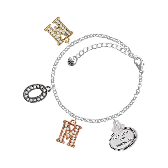 Delight Jewelry Silvertone Keep Calm and Travel On Multi-Colored Crystal Mom Charm Bracelet