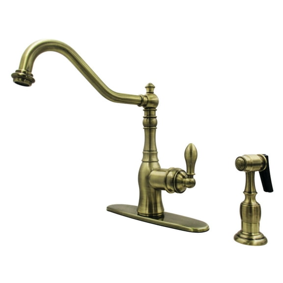 Gourmetier GSY7703ACLBS American Classic Single-Handle Kitchen Faucet with Brass Side Sprayer, Antique Brass