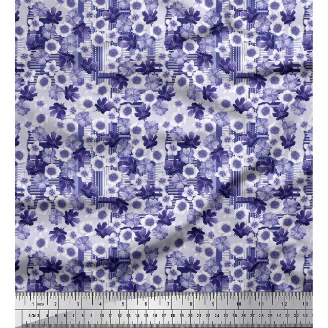 Soimoi Polyester Crepe Fabric Floral Flower Print Fabric by Yard 42 Inch Wide