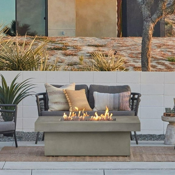 Hickory Bay 60 Inch Rectangular Steel Propane Fire Pit Table in Beige by BBQGuys Signature