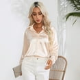 thumbnail image 4 of Women's Blouse Satin Silk Shirts Button Down Shirts Casual Loose Long Sleeve Office Work Tunic Tops, 4 of 7