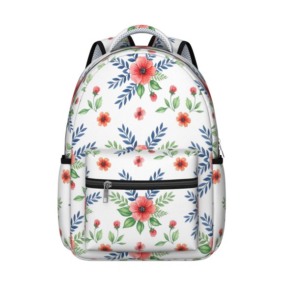 Pioneer Flower Floral Print Pattern Backpack for School, Cute School Bag with Adjustable Shoulder Straps and Padded Back, 15.3"x11"x7.1"