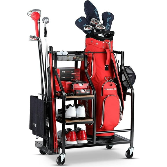 Golf Bags Storage Garage Organizer- Golf Bag Stand for Golf Bags, Clubs, Balls, Golf Equipment Accessories, Golf Bag Storage Rack with Wheels for Garage, Club, Basement