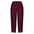thumbnail image 4 of SELONE Casual Pants for Women Plus Size Mid Waist Lounge Pants Cropped Trouser Pants Loose Beach Pants Pull on Solid Soft Straight Leg Lightweight Comfortable Red L Breathable Summer Clothes, 4 of 5
