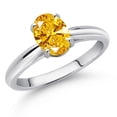 thumbnail image 2 of Gem Stone King 10K White Gold Golden Yellow Zirconia Solitaire Engagement Ring for Women (1.21 Cttw, Oval 8X6MM, Gemstone Birthstone, Size 9), 2 of 4