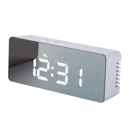 Digital Clock Large Display, LED Electric Alarm Clocks Mirror Surface,Dual USB Ports Modern Decoration for Home Bedroom Decor-White