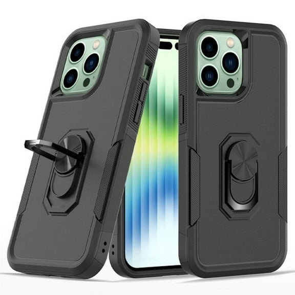 TUFF Shockproof Hybrid Armor Case with Ring Grip for iPhone 14 Pro Max - Black