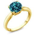 thumbnail image 2 of Gem Stone King 2.50 Ct Round London Blue Topaz 18K Yellow Gold Plated Silver Engagement Ring, 2 of 4