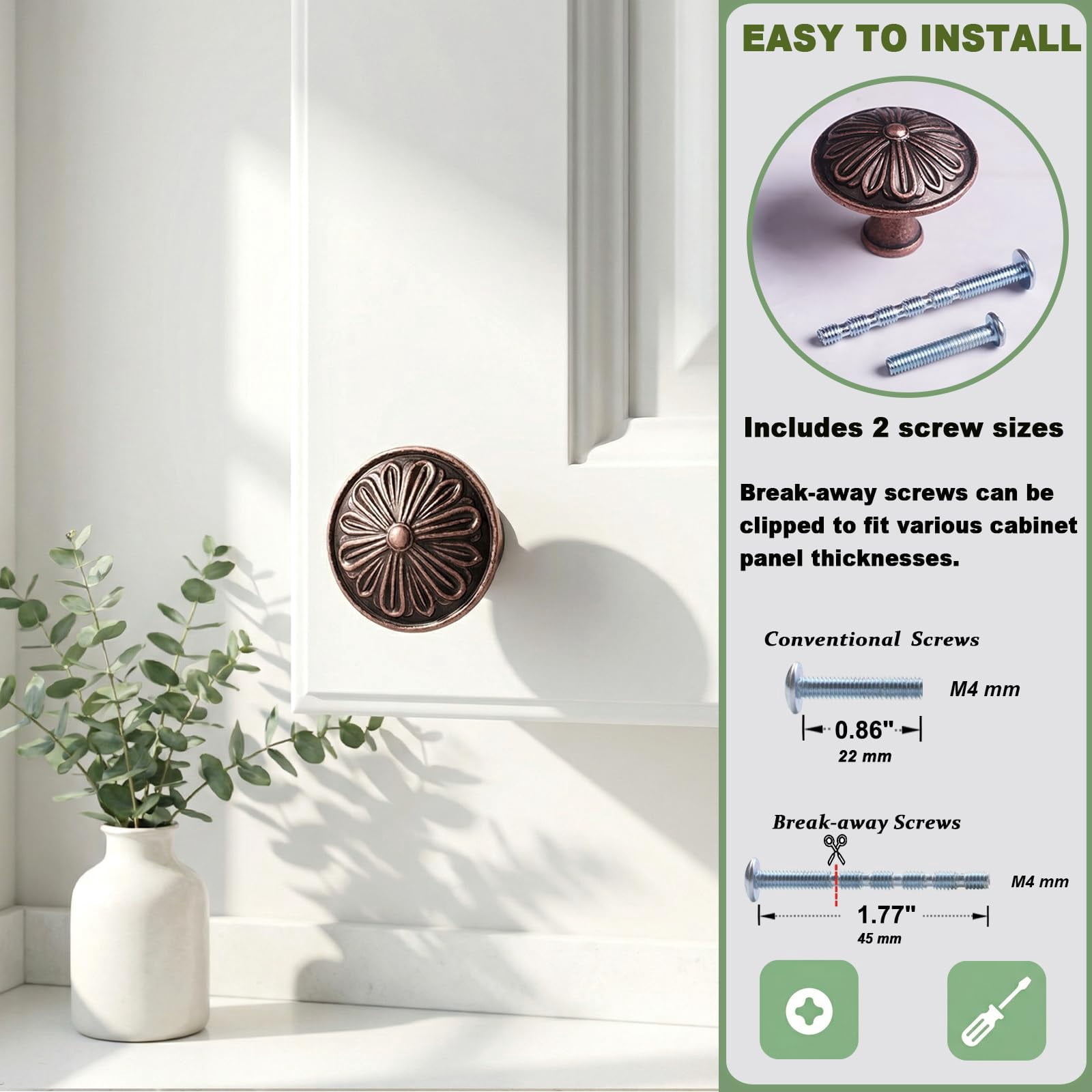 Antique Brass Cabinet Knobs Handles 10 Pack,Solid Zinc Alloy 1.4"Dia Round,Vintage Brass Kitchen Cabinet Handles for Cabinets and Drawers,Drawer Knobs Pulls Vintage Dresser Knobs Closet Door Knobs
