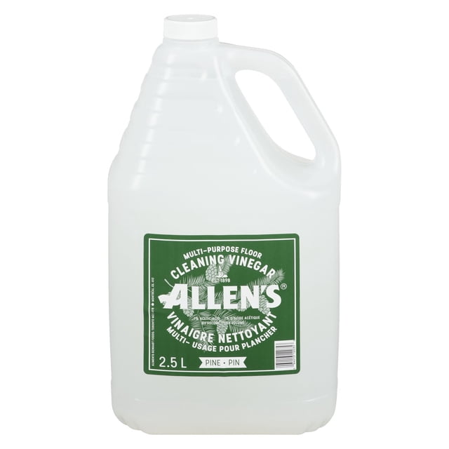 2.5L jug of Allen's pine scented multi-purpose floor cleaning vinegar with green label and white cap