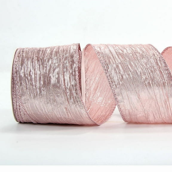 NAMZI 10 Yard Continuous 2.5 Inch Crinkled Wired Ribbon, Metallic Wavy Christmas Style for Tree Topper, Wreaths, Gift Wrapping, Bows & Wedding Decor, Light Pink