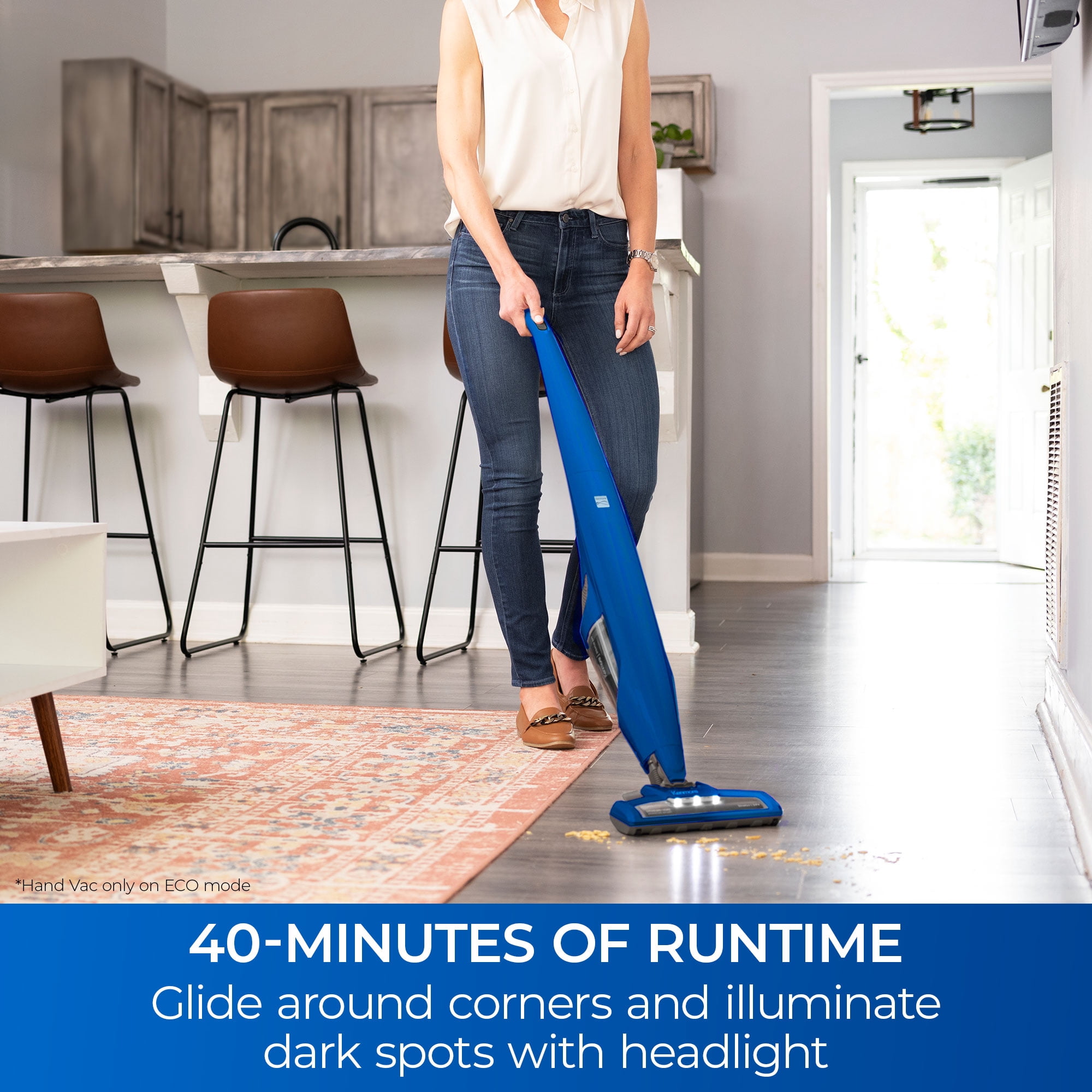 Kenmore Stratus™ Cordless Stick Vacuum, 24V, for Hard Floors, Carpet, & Rugs, 2-in-1 Hand Vac, Self-Standing, EasyCut, 40min Runtime, DS1036, Blue