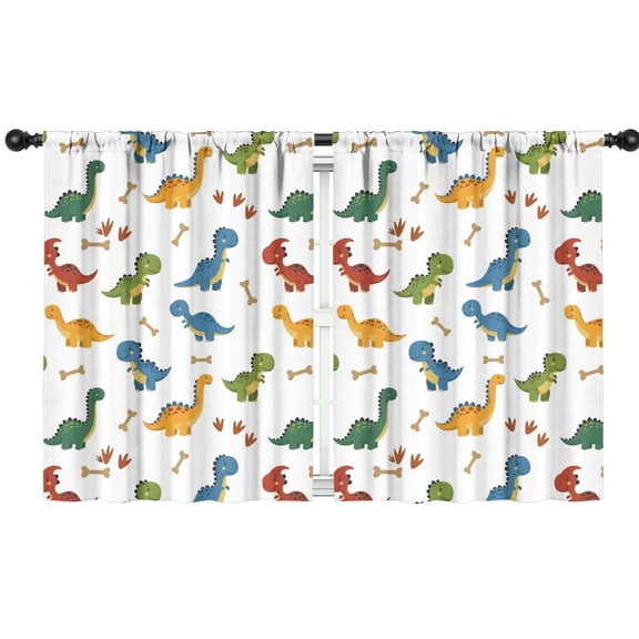 Blackout Kids Curtains,White Dinosaurs Bones Footprints Pattern Childrens Insulated Curtains Set Of 2,Bedroom Essentials,Toddler Room Decor 42"x54"
