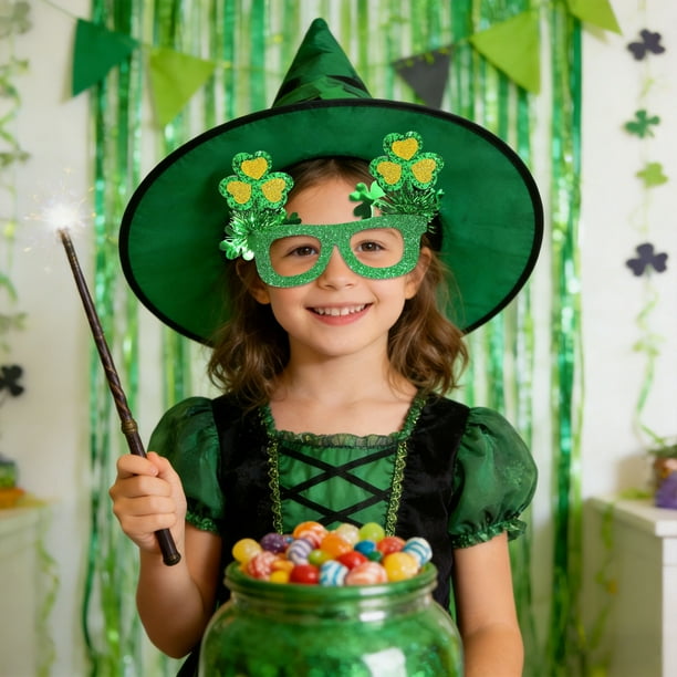 Gafas de Sol Verdes con Tréboles Del Día de San Patricio, Montura Festiva para Fotos y Celebraciones.