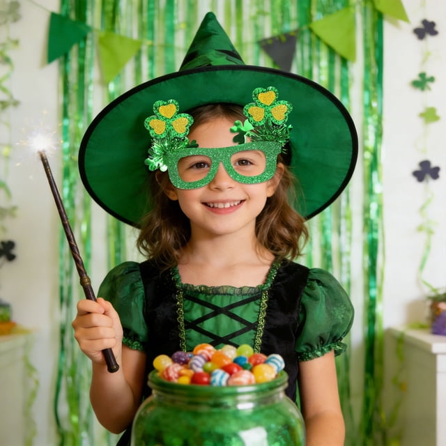 Gafas de Utilería Verdes con Tréboles para El Día de San Patricio. Montura Festiva para Fotos y Celebraciones de Fiestas.