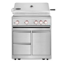 Cosmo 32 in. Newport Collection Propane Gas Grill and Grill Cabinet, 5 Burners, Rotisserie, Storage Drawers, Stainless Steel