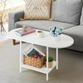 thumbnail image 1 of White Coffee Table for Living Room, Small Oval Coffee Table with Storage and Wood Tabletop, Mid Century Round Center Table for Small Space, Home Office, 1 of 16