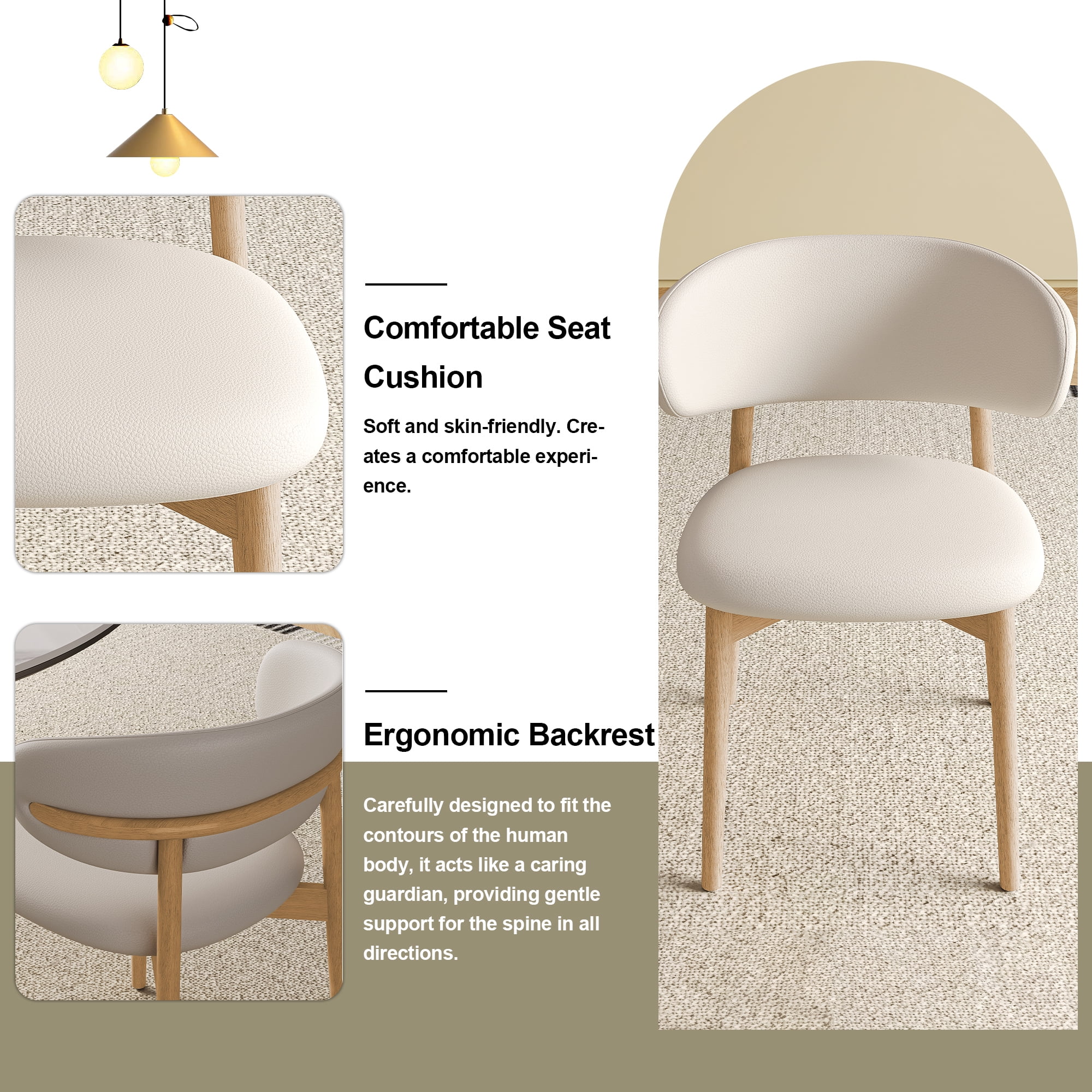 Dining Chairs Set of 2, Modern Faux Leather Dining Wood Legs for Living Kitchen Dining Room (Beige and Wood)