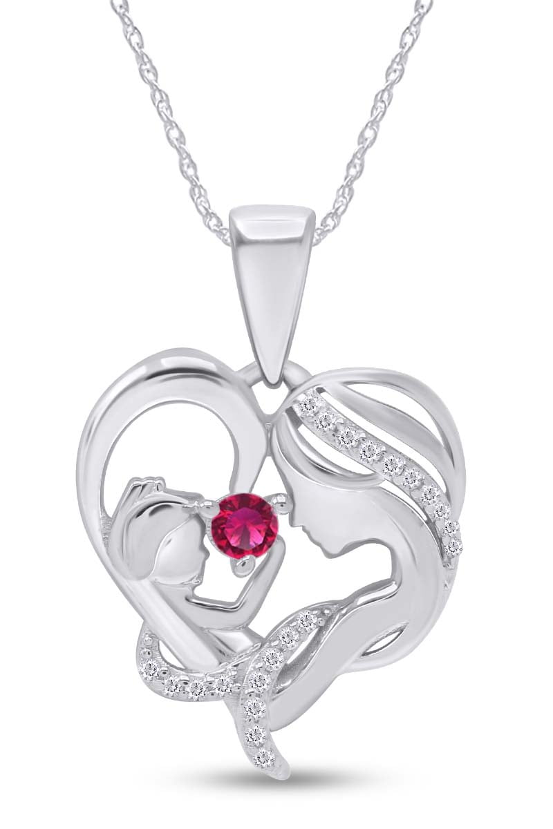 Ruby Red CZ White Gold Plated 925 Sterling Silver Heart Pendant w/ 18" Necklace 