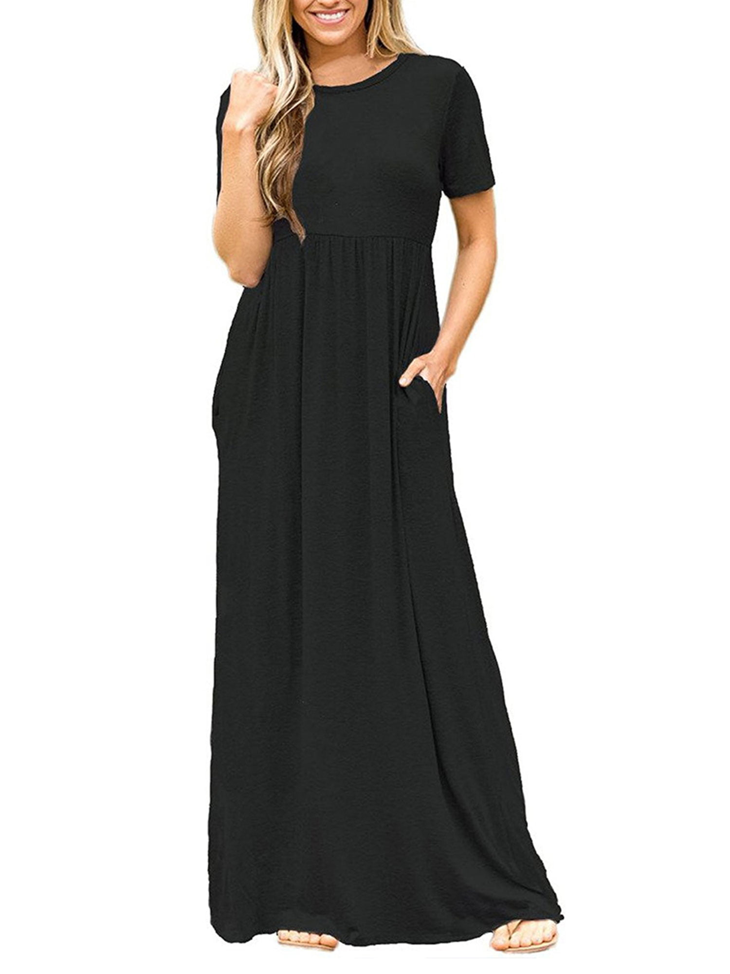 KEDUDES Women Long Maxi Dress Casual Plus Size Fashion Dresses Baggy Black
