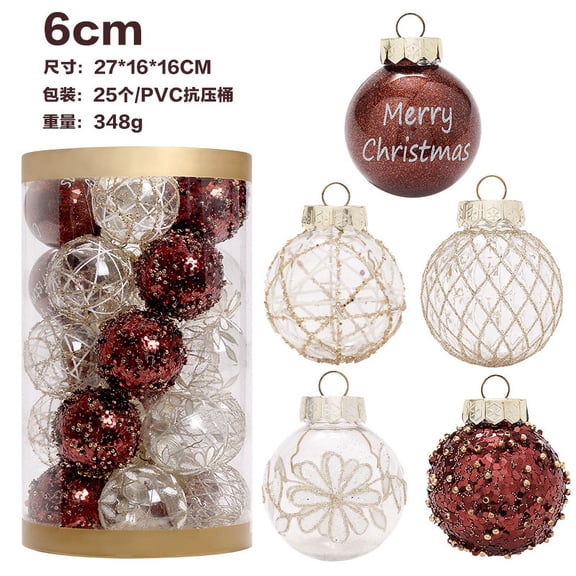 Zhuge Clear Christmas Ball Ornaments, 25pcs 2.36 Inch Coffee Gold Christmas Ornaments Balls for Christmas Tree with Delicate Stuff Shatterproof Hanging Tree Decorations for Wedding Christmas