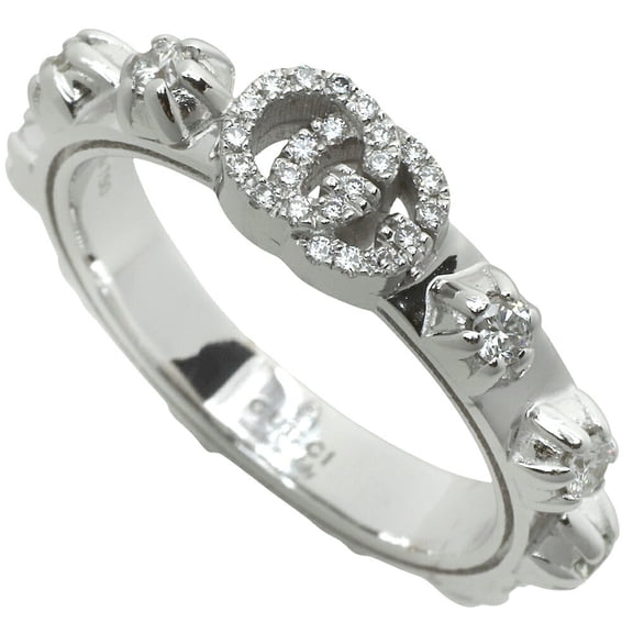 Pre-Owned Gucci 5.0g GG Interlocking G Ring in 18K White Gold with Full... (Good)