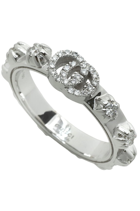 Pre-Owned Gucci 5.0g GG Interlocking G Ring in 18K White Gold with Full... (Good)