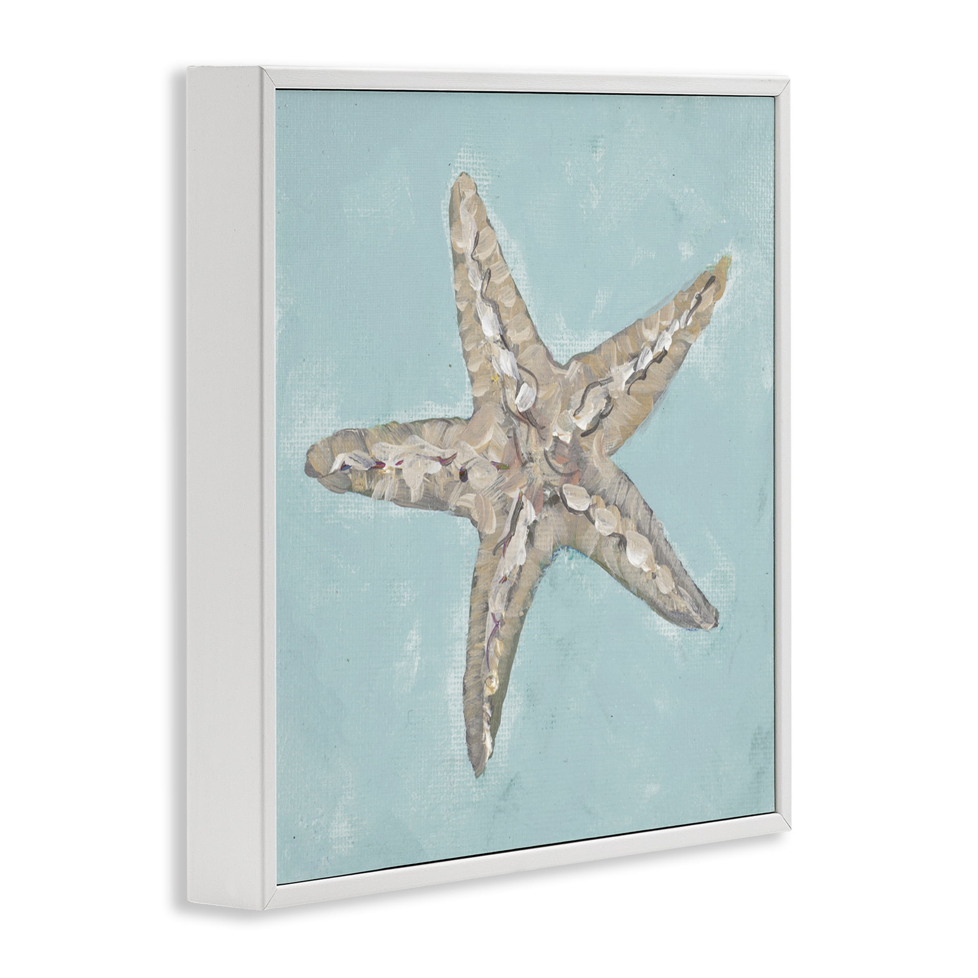 Stupell Industries Blue Starfish Impression Coastal Painting White Framed Art Print Wall Art, 17 x 17