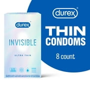 Durex Invisible Condoms, Ultra Thin, Ultra Sensitive Natural Rubber Latex Condoms for Men, FSA & HSA Eligible, 8 Count