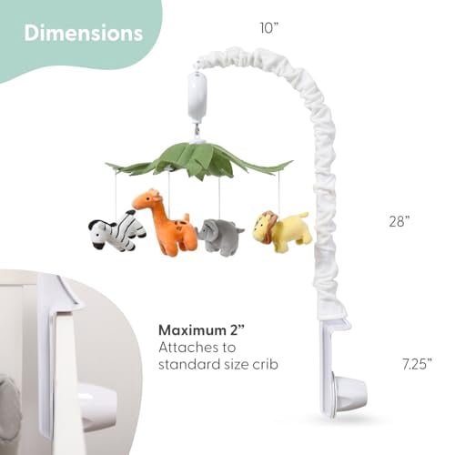 HYPERLIVING The Peanutshell Crib Mobile for Boys or Girls - White Musical Baby Crib Mobile with 12 Lullabies, Jungle Animal, Baby Safari Animals Nursery Decor