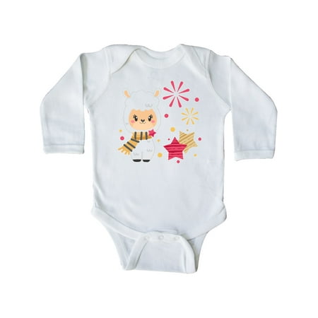 

Inktastic New Year Celebration Llama with Gold and Red Stars Gift Baby Boy or Baby Girl Long Sleeve Bodysuit