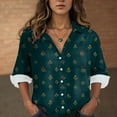 thumbnail image 2 of idosla Womens 3/4 Sleeve Shirts Vintage Boho Retro Floral Print Tops Ladies Loose Fit Lightweight V Neck Button Down Blouses (Navy, S), 2 of 6
