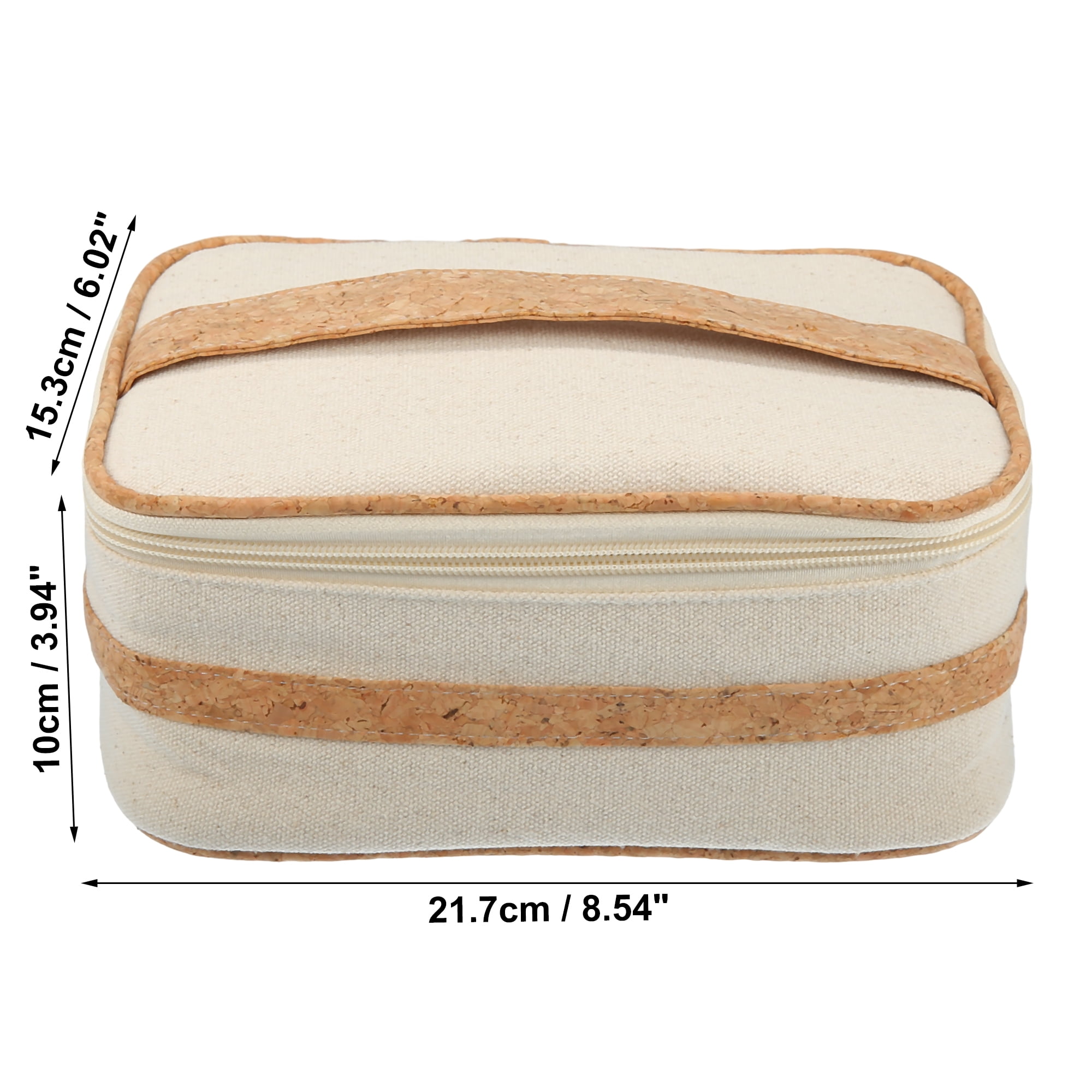 Unique Bargains Makeup Bag Toiletry Bag Wood Grain Pattern 8.54"x3.94"x6.02" Canvas Beige
